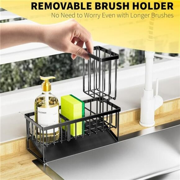 Cisily Stainless Kitchen Sink Caddy Organizer with Brush Sponge Holder Rack - Picture 3 of 7